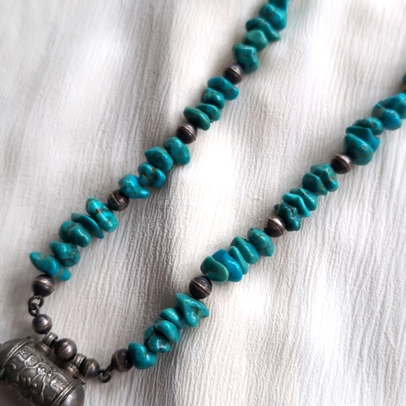 Vintage 1970s African (Ethiopian) Metal and Turquoise Rare Necklace - Picture 4 of 8